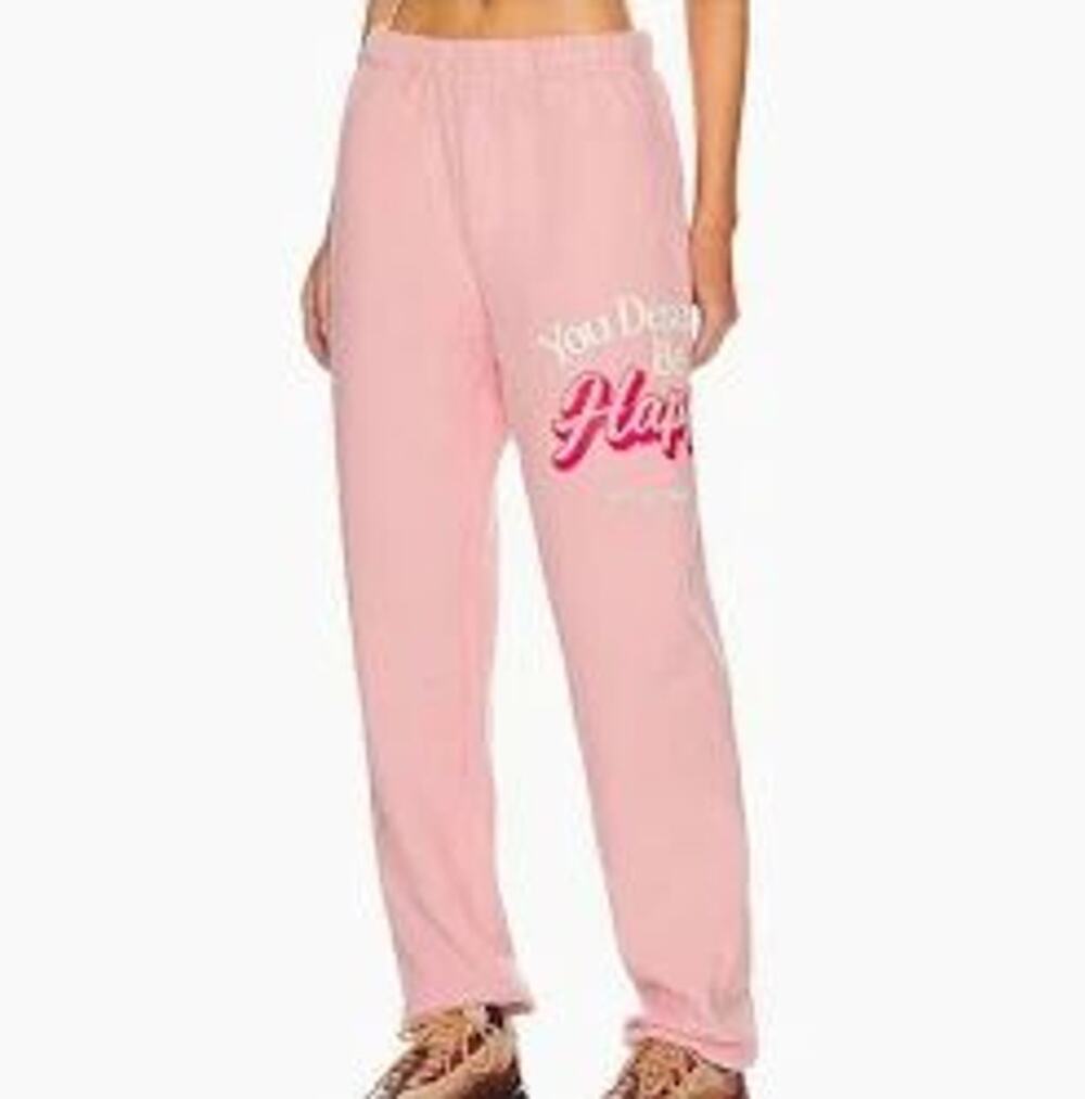 Mayfair Group Pink Joggers Embroidered Logo You Deserve To Be Happy NWT SZ M/L